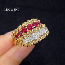 Load image into Gallery viewer, LUOWEND 18K Yellow Gold Natural Ruby Ring for Women
