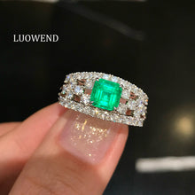 Load image into Gallery viewer, LUOWEND 18K White Gold Natural Emerald Ring for Women
