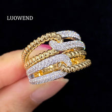 Load image into Gallery viewer, LUOWEND 18K White and Yellow Gold Real Natural Diamond Ring for Women
