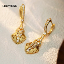 Load image into Gallery viewer, LUOWEND 18K Yellow Gold Real Natural Diamond Drop Earrings for Women
