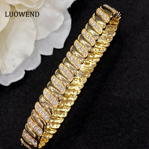 LUOWEND 18K Yellow Gold Real Natural Diamond Bracelet for Women