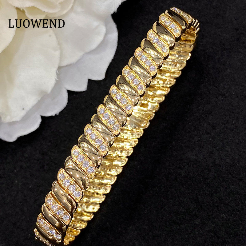 LUOWEND 18K Yellow Gold Real Natural Diamond Bracelet for Women