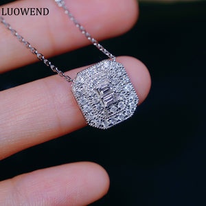 LUOWEND 18K White Gold Real Natural Diamond Pendant Necklace for Women