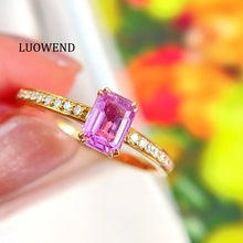Load image into Gallery viewer, LUOWEND 18K Yellow Gold Natural Diamond&amp;Sapphire Ring for Women
