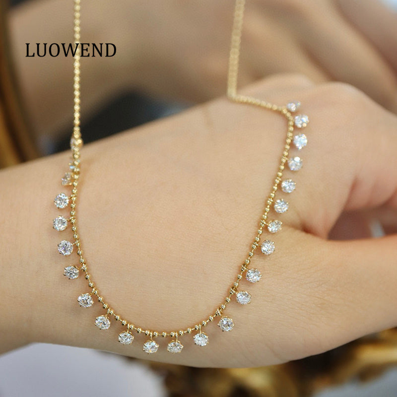 LUOWEND 18K Yellow Gold Diamond Necklace for Women