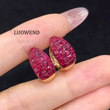 Load image into Gallery viewer, LUOWEND 18K Yellow Gold Natural Ruby Earrings for Women
