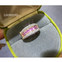 Load image into Gallery viewer, LUOWEND 18K Yellow Gold Natural Color Sapphire Ring for Women
