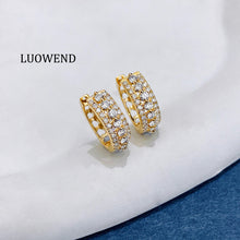 Load image into Gallery viewer, LUOWEND 18K White/Yellow Gold Natural Diamond Earrings for Women
