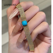 Load image into Gallery viewer, LUOWEND 18K Yellow Gold Natural Turquoise Bracelet for Women
