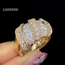 Load image into Gallery viewer, LUOWEND 18K White and Yellow Gold Real Natural Diamond Ring for Women
