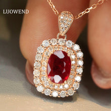 Load image into Gallery viewer, LUOWEND 18K Rose Gold Real Natural Ruby Necklace for Women
