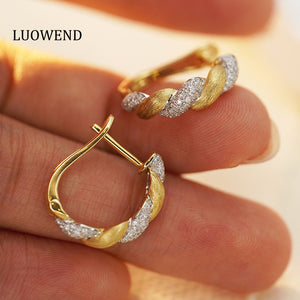 LUOWEND 18K White and Yellow Gold Real Natural Diamond Hoop Earrings for Women