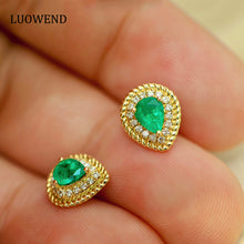 Load image into Gallery viewer, LUOWEND 18K Yellow Gold Real Natural Emerald Gemstone Earrings for Women
