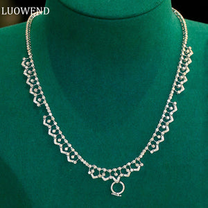 LUOWEND 18K White Gold Real Natural Diamond Necklace for Women
