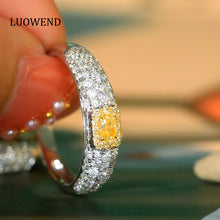 Load image into Gallery viewer, LUOWEND 18K White Gold Real Natural Yellow Diamond Ring for Women
