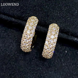 LUOWEND 18K Gold Real Natural Diamond Hoop Earrings for Women