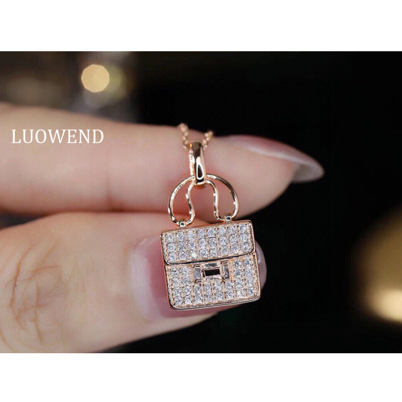 LUOWEND 18K Rose Gold Real Natural Diamond Pendant Necklace for Women