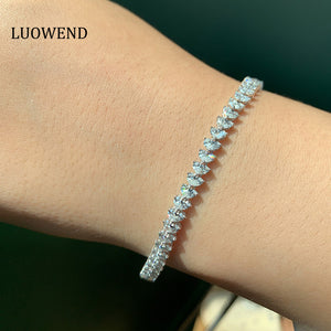 LUOWEND 18K White Gold Real Natural Diamond Bracelet for Women