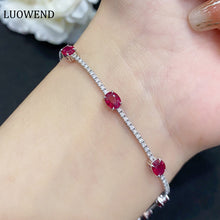 Load image into Gallery viewer, LUOWEND 18K White Gold Real Natural Ruby Gemstone Bracelet for Women
