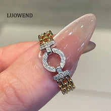 Load image into Gallery viewer, LUOWEND 18K White+Yellow Gold Natural Diamond Ring for Women
