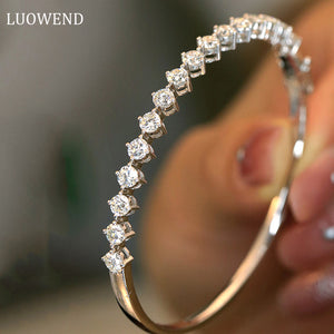 LUOWEND 18K White Gold Real Natural Diamond Bracelet for Women