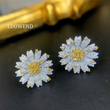 Load image into Gallery viewer, LUOWEND 18K White Gold Real Natural Yellow Diamond Earrings for Women
