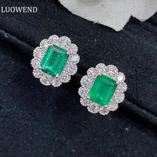 Load image into Gallery viewer, LUOWEND 18K White Gold Real Natural Emerald Gemstone Earrings for Women
