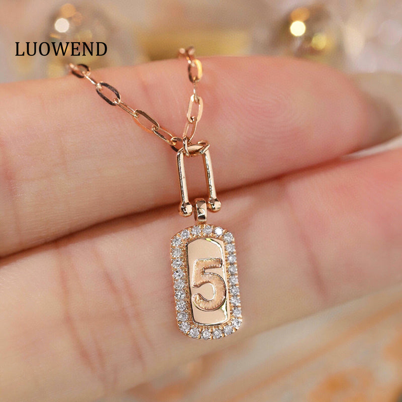 LUOWEND 18K Rose Gold Real Natural Diamond Necklace for Women