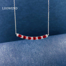 Load image into Gallery viewer, LUOWEND 18K White Gold Natural Diamond and Ruby Necklace for Women
