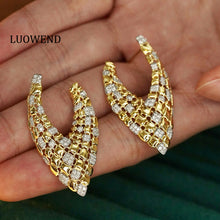 Load image into Gallery viewer, LUOWEND 18K Yellow Gold Real Natural Diamond Drop Earrings for Women
