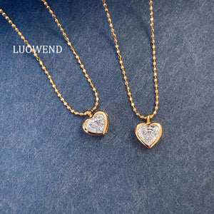 LUOWEND 18K Yellow Gold Natural Diamond Pendant Necklace for Women