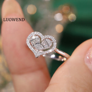 LUOWEND 18K White Gold Natural Diamond Ring for Women