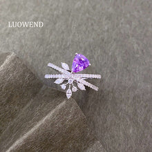 Load image into Gallery viewer, LUOWEND 18K White Gold Natural Diamond and Sapphire Ring for Women
