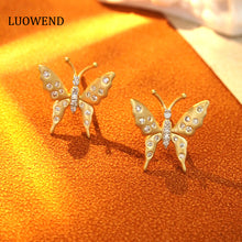 Load image into Gallery viewer, LUOWEND 18K Yellow Gold Real Natural Diamond Stud Earrings for Women
