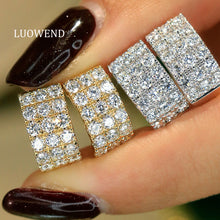 Load image into Gallery viewer, LUOWEND 18K White or Yellow Gold Natural Diamond Hoop Earrings for Women
