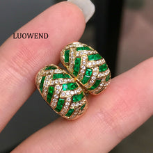 Load image into Gallery viewer, LUOWEND 18K Yellow Gold Natural Emerald Earrings for Women
