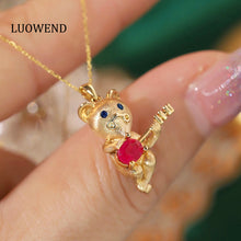 Load image into Gallery viewer, LUOWEND 18K Yellow Gold Real Natural Ruby and Diamond Necklace for Women

