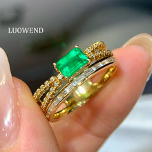 Load image into Gallery viewer, LUOWEND 18K Yellow Gold Natural Emerald Ring for Women
