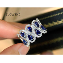 Load image into Gallery viewer, LUOWEND 18K White Gold Natural Diamond and Sapphire Ring for Women
