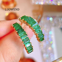 Load image into Gallery viewer, LUOWEND 18K Yellow Gold Natural Emerald Earrings for Women
