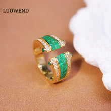 Load image into Gallery viewer, LUOWEND 18K Yellow Gold Real Natural Emerald and Diamond Gemstone Ring for Women
