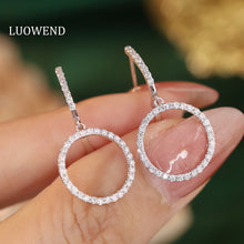 Load image into Gallery viewer, LUOWEND 18K White Gold Real Natural Diamond Hoop Earrings for Women
