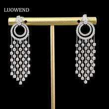 Load image into Gallery viewer, LUOWEND 18K White Gold Real Natural Diamond Drop Earrings for Women
