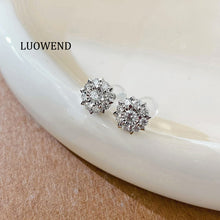 Load image into Gallery viewer, LUOWEND 18K White Gold Natural Diamond Earrings for Women
