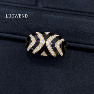 LUOWEND 18K Yellow Gold Natural Diamond Ring for Women