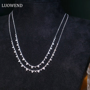 LUOWEND 18K White Gold Real Natural Diamond Necklace for Women
