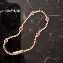Load image into Gallery viewer, LUOWEND 18K White/Yellow Gold Natural Pink Sapphire Bracelet for Women
