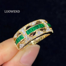 Load image into Gallery viewer, LUOWEND 18K Yellow Gold Natural Emerald Gemstone Ring for Women
