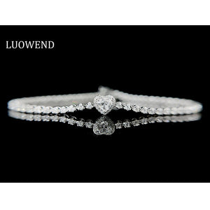 LUOWEND 18K White Gold Real Natural Diamond Bracelet for Women