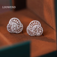 Load image into Gallery viewer, LUOWEND 18K White Gold Real Natural Diamond Earrings&amp;Necklace for Women
